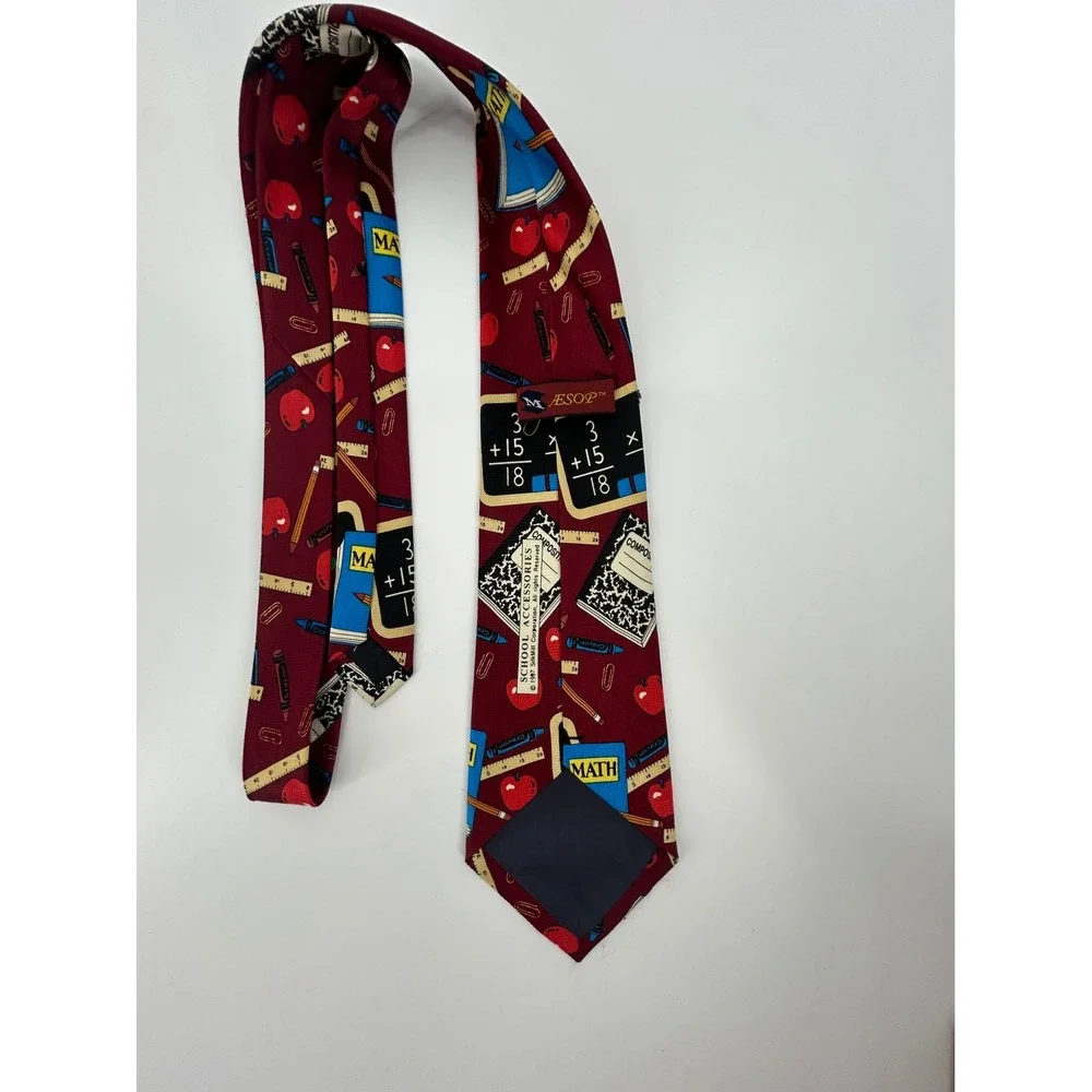 Aesop School Accessories Mens Burgundy Red Teacher Math Novelty Silk Necktie